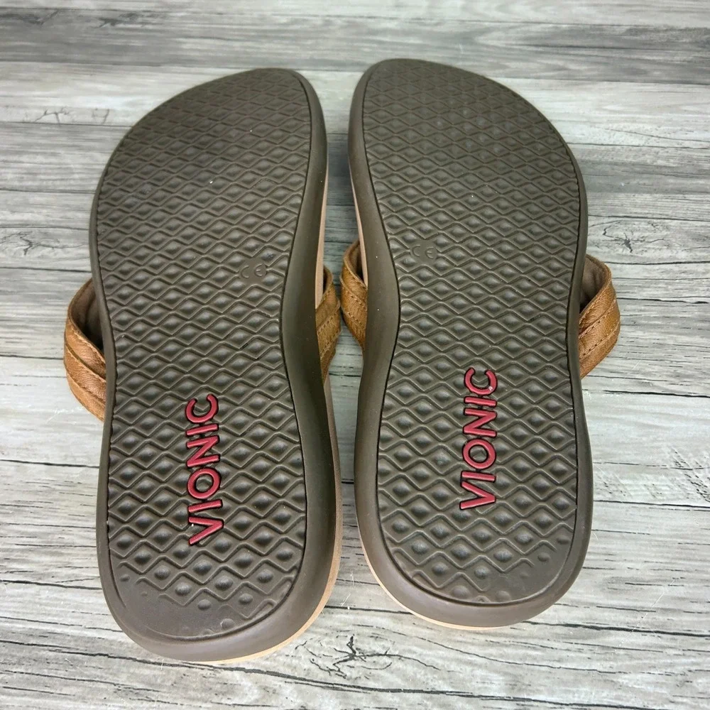Vionic Womens Sandals Size 10 Tide Aloe Leather Thong Flip-Flops Brown - Picture 5 of 5